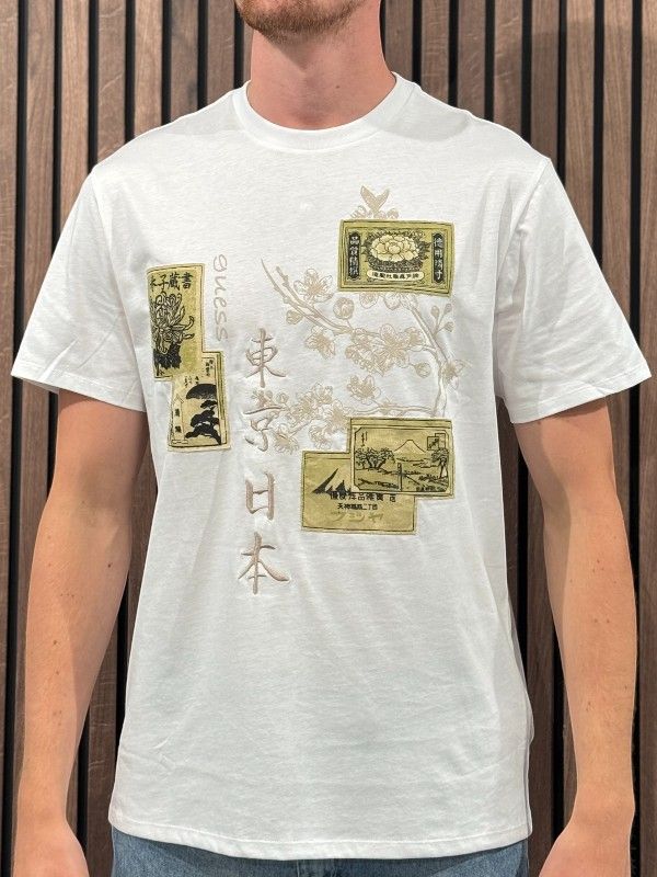Guess - Ss Bsc Japanese Stamps Tee - Wit
