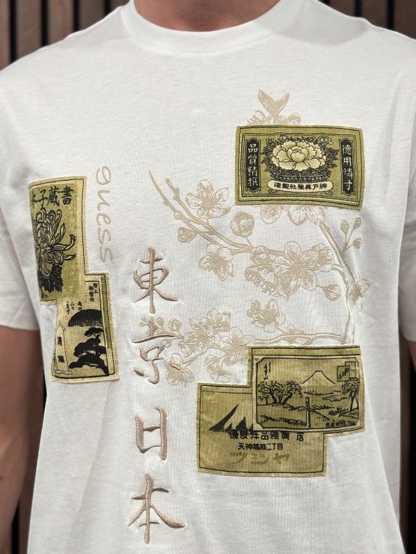 Guess - Ss Bsc Japanese Stamps Tee - Wit