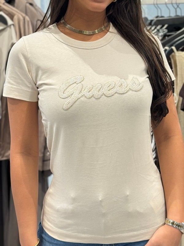 Guess - Ss Cn 3D Guess Script Tee - Beige