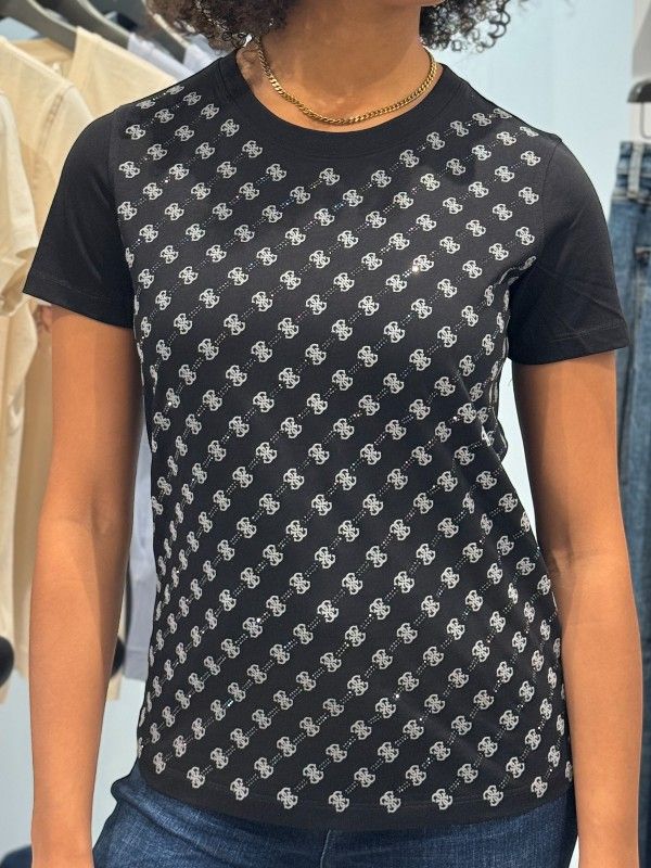 Guess - Ss Cn 4G Allover Tee - Zwart