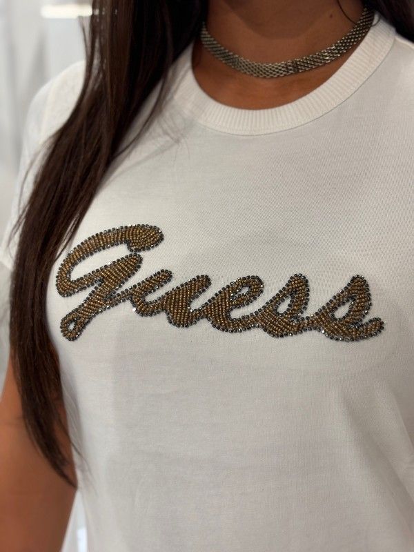 Guess - SS CN Beads Script Tee - Wit