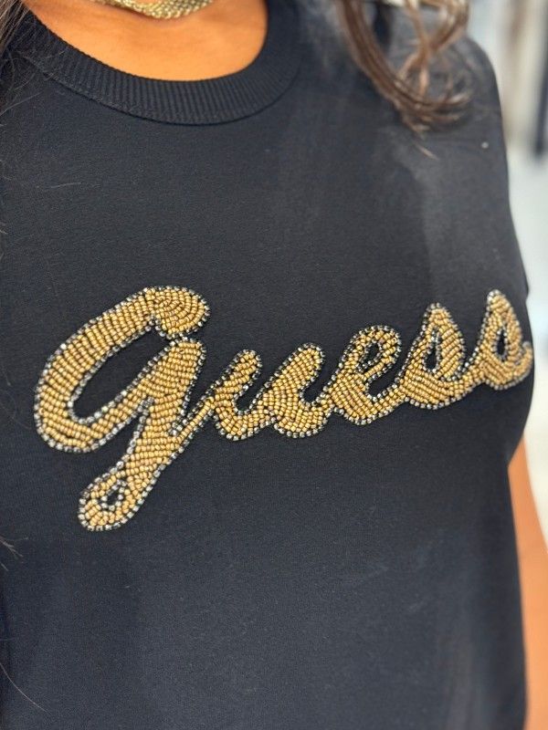 Guess - SS CN Beads Script Tee - Zwart