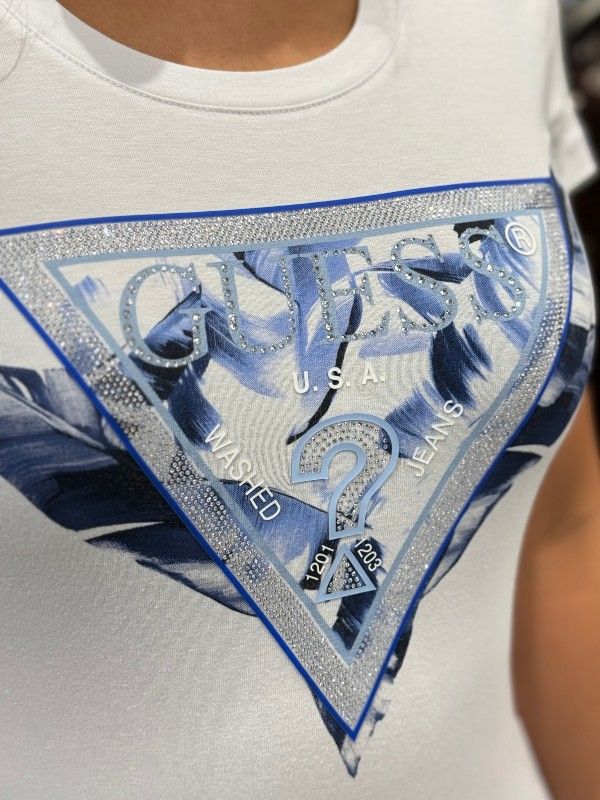 Guess - Ss Cn Feather Triangle Tee - Wit