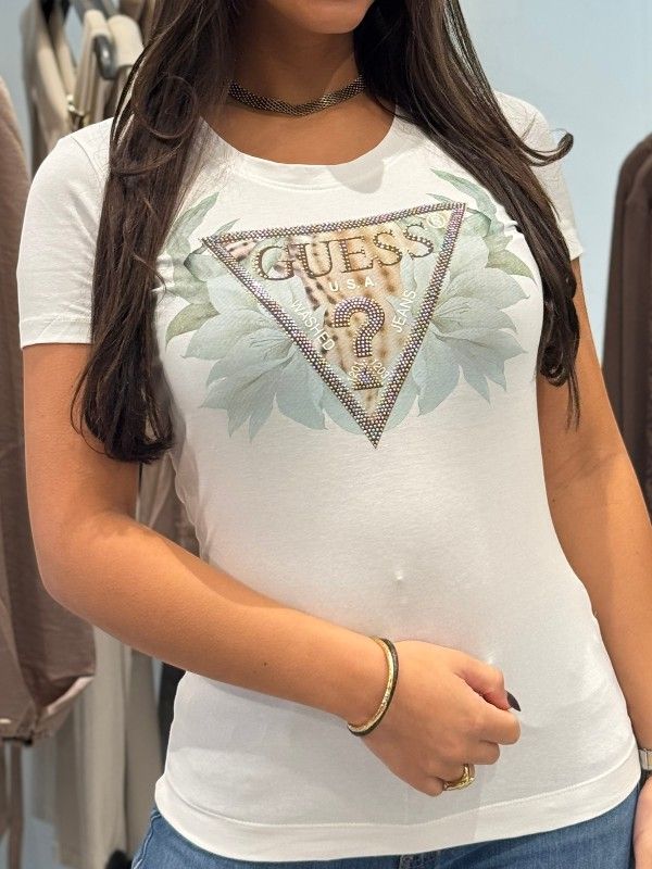Guess - Ss Cn Flower Triangle Tee - Wit
