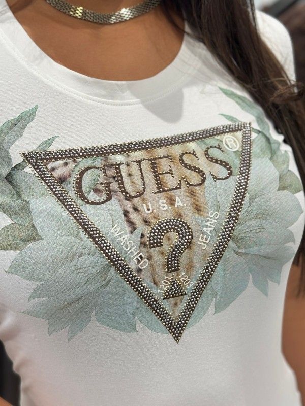 Guess - Ss Cn Flower Triangle Tee - Wit