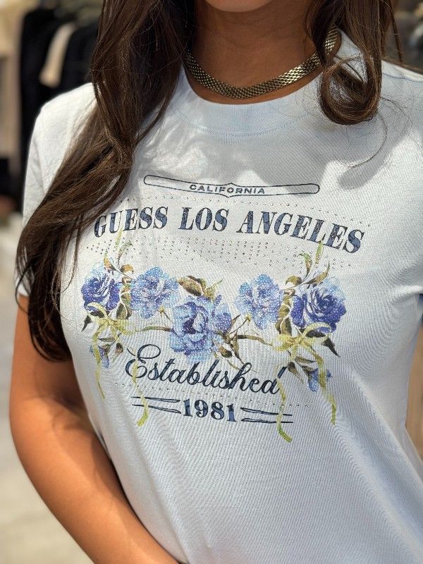 Guess - Ss Cn Flowers Guess Box Tee - Blauw