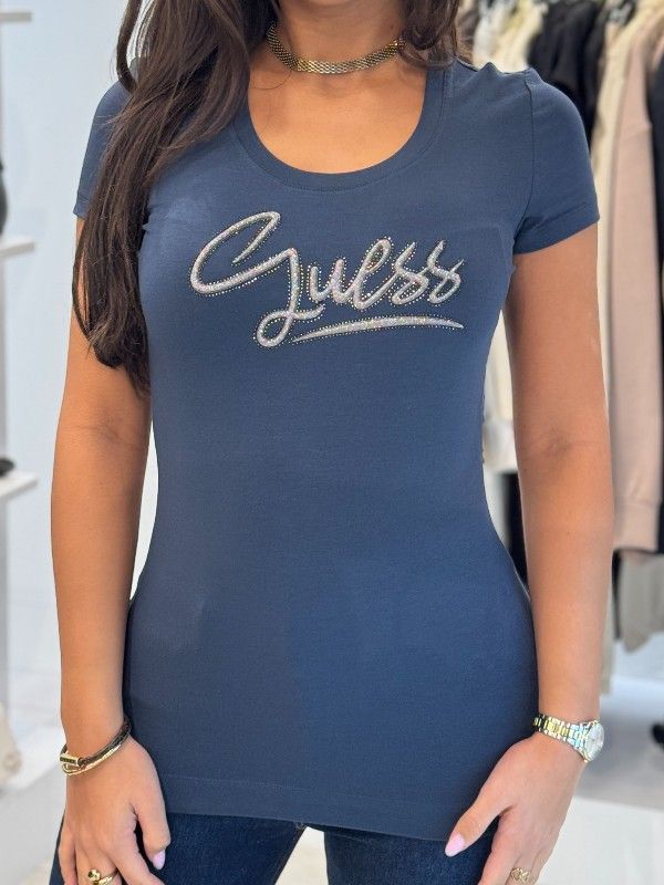 Guess - Ss Cn Guess Script Tee - Blauw