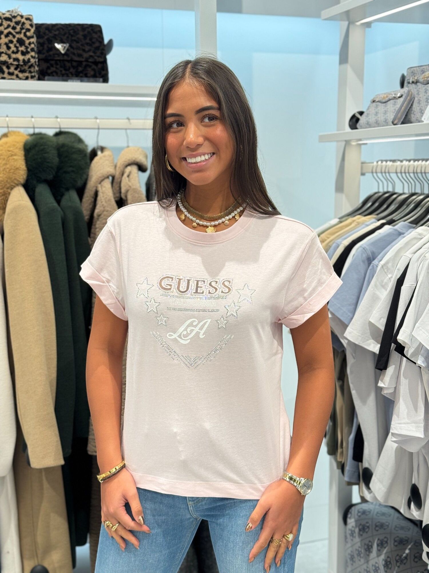 Guess - Ss Cn La Stars Tee - Roze