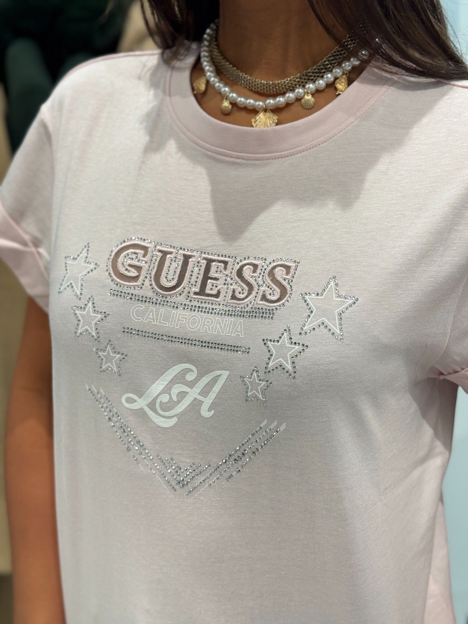 Guess - Ss Cn La Stars Tee - Roze