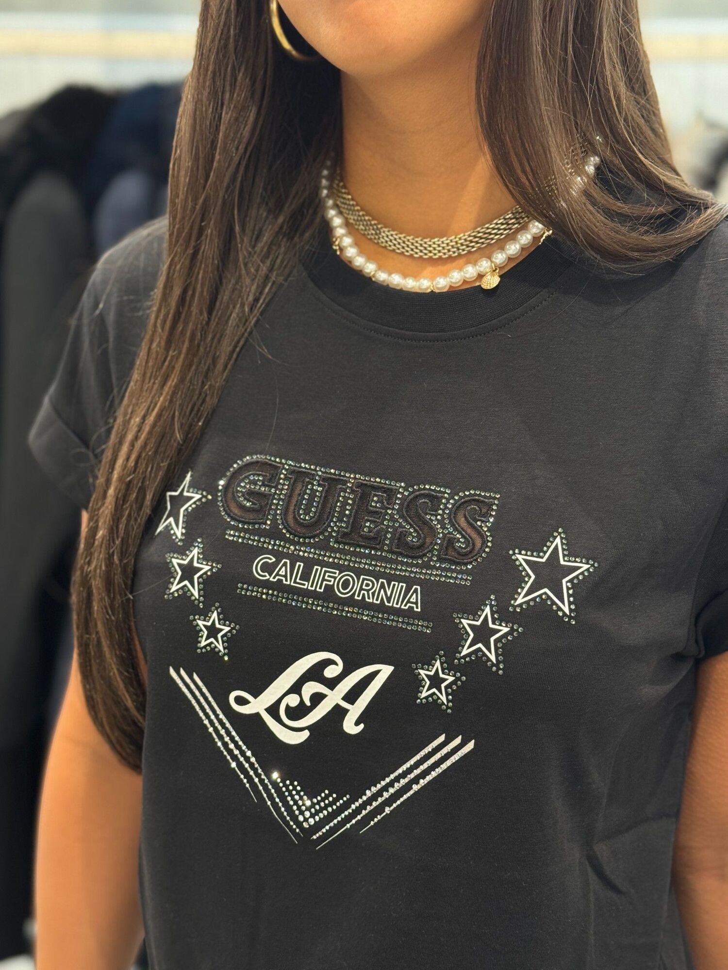 Guess - Ss Cn La Stars Tee - Zwart
