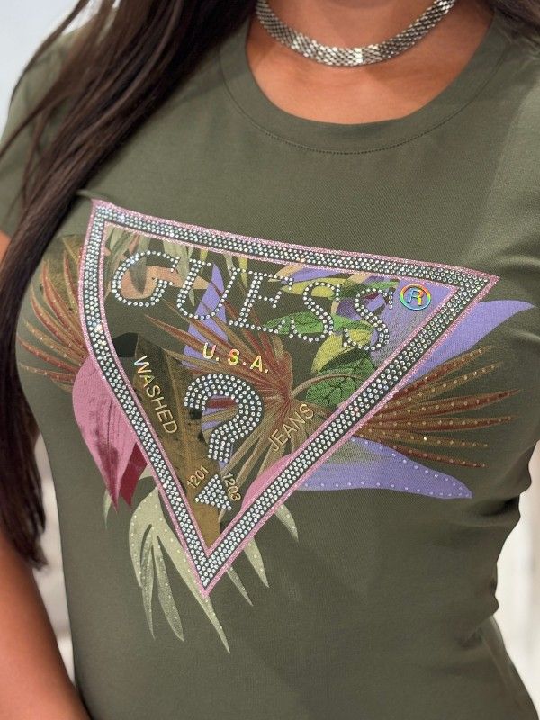 Guess - SS CN Palm Triangle Tee - Groen