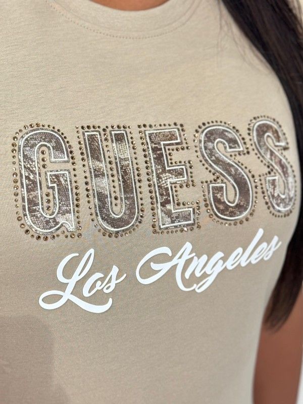 Guess - SS CN Snake Script Rhinestone - Beige