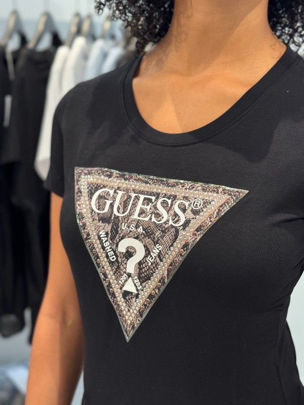 Guess - Ss Cn Triangle Python Tee - Zwart