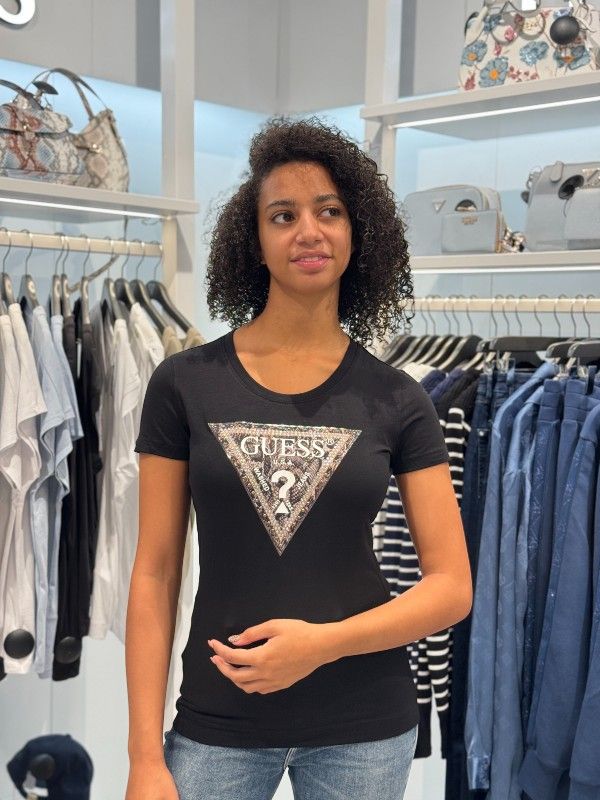 Guess - Ss Cn Triangle Python Tee - Zwart