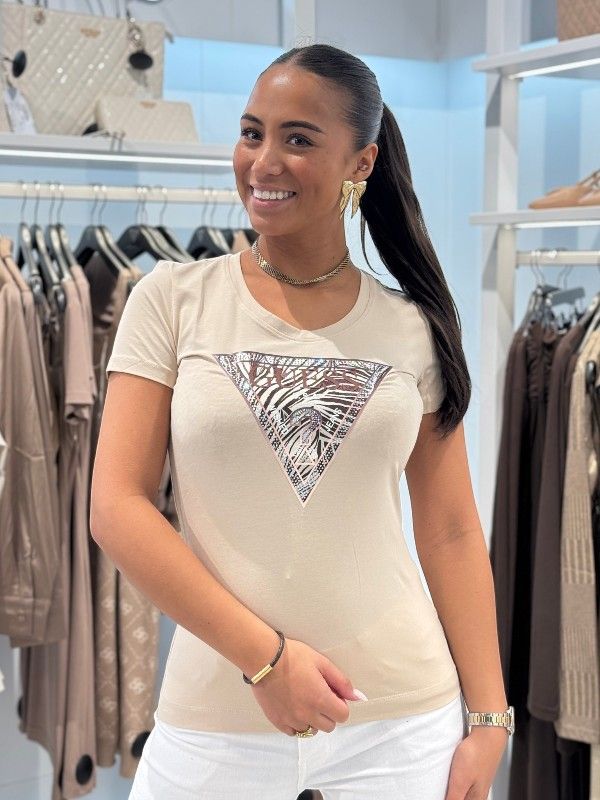 Guess - Ss Cn Zebra Triangle Tee - Beige