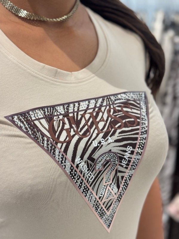 Guess - Ss Cn Zebra Triangle Tee - Beige