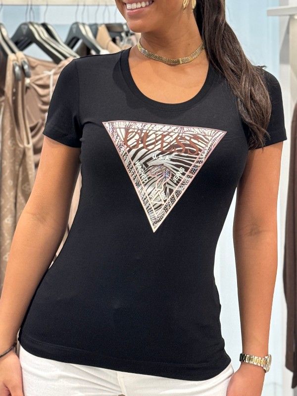 Guess - Ss Cn Zebra Triangle Tee - Zwart