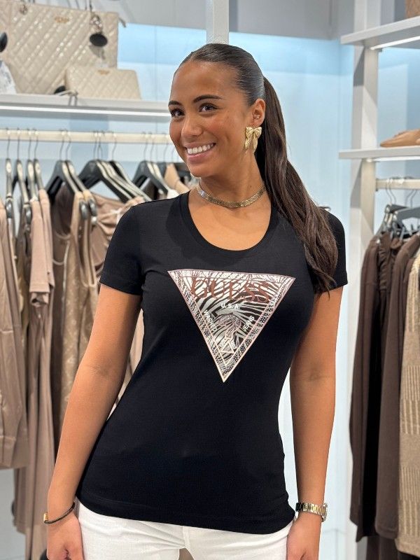 Guess - Ss Cn Zebra Triangle Tee - Zwart