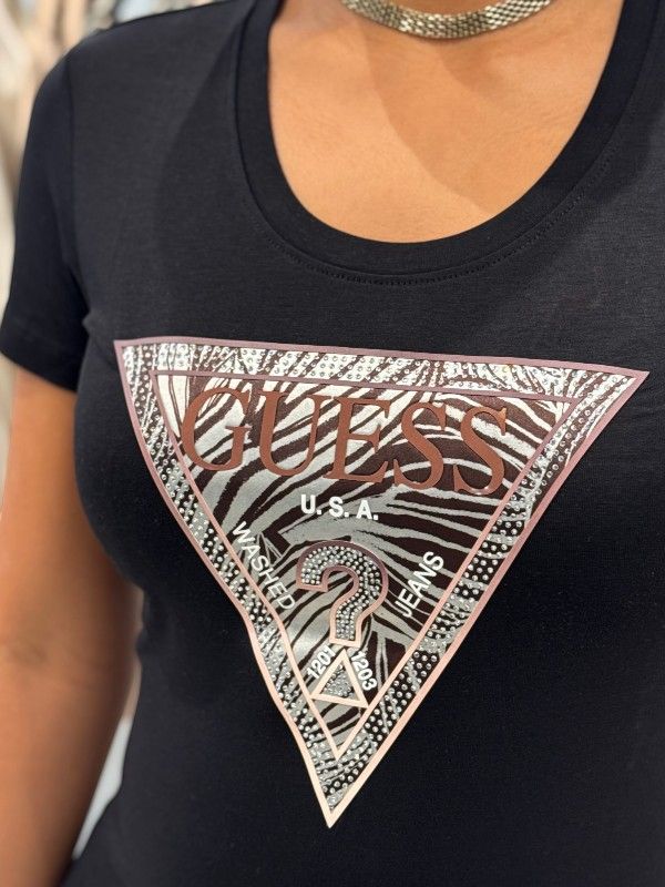 Guess - Ss Cn Zebra Triangle Tee - Zwart