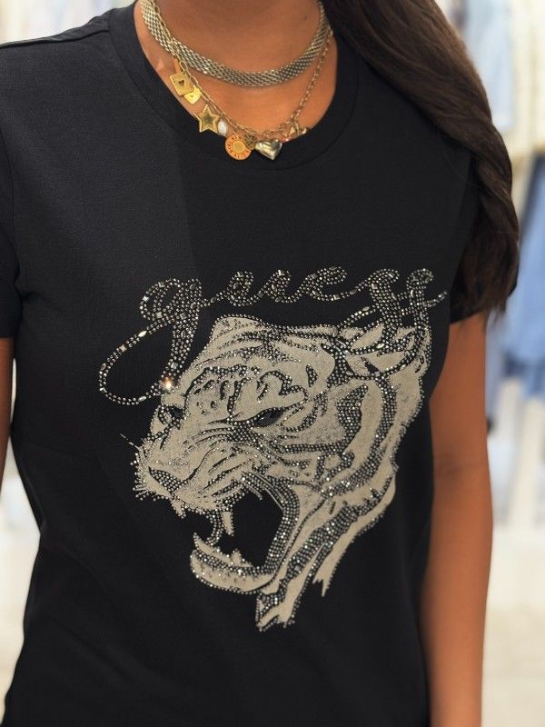 Guess - Ss Guess Tiger Face Easy Tee - Zwart