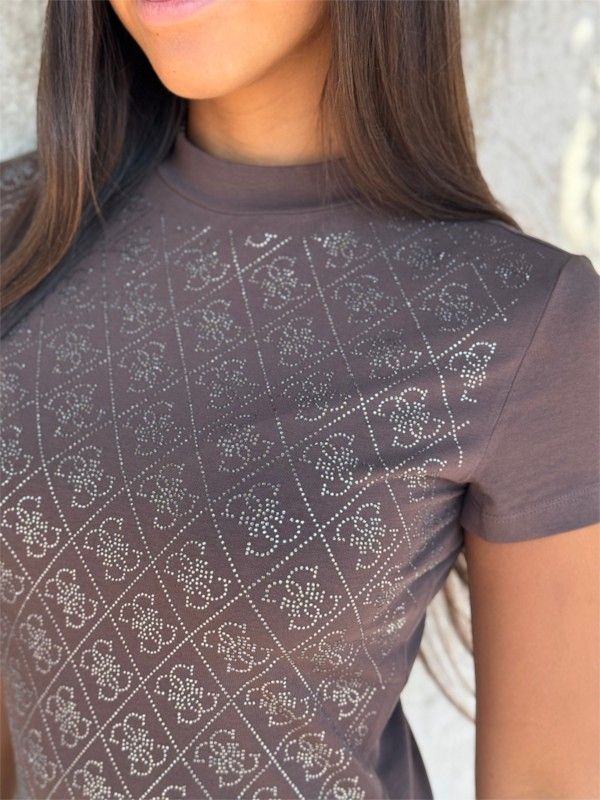 Guess - Ss Mock Neck All Over 4G Tee - Bruin