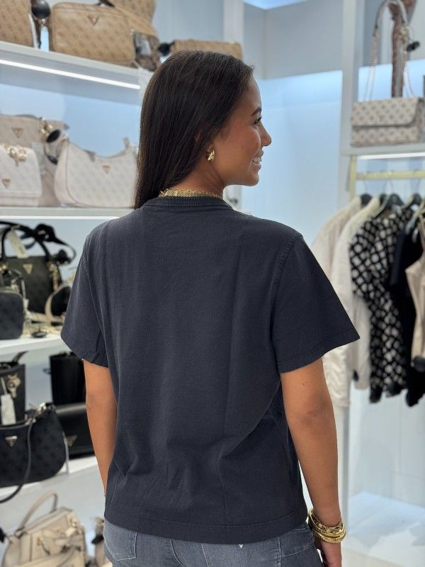 Guess - Ss Palm Print Washed Tee - Zwart