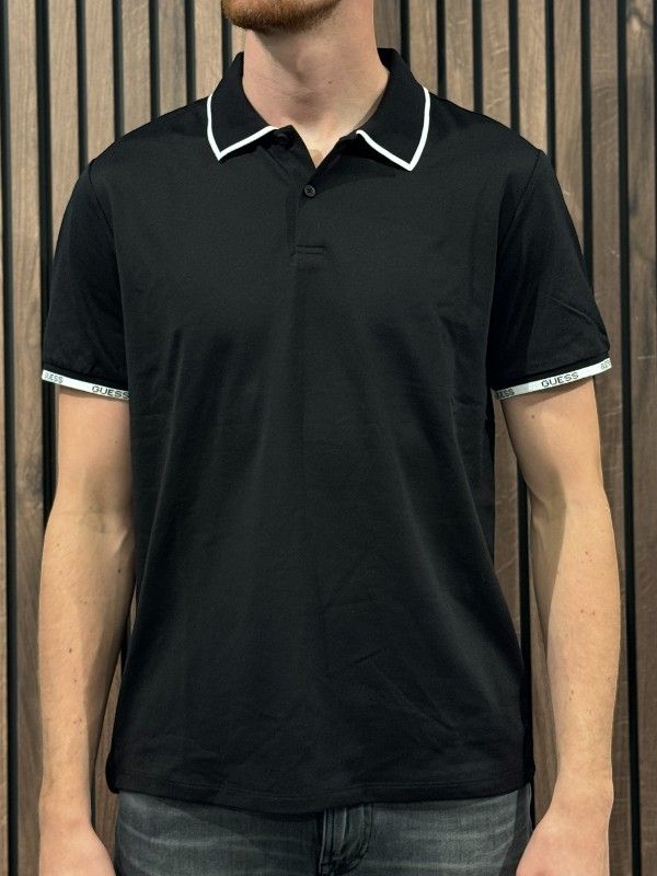 Guess - Ss Paul Pique Tipping Polo - Zwart