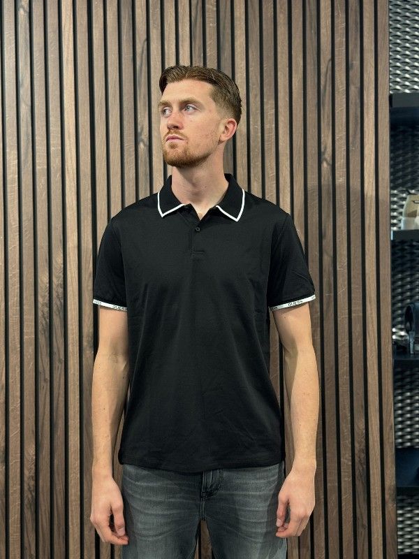 Guess - Ss Paul Pique Tipping Polo - Zwart