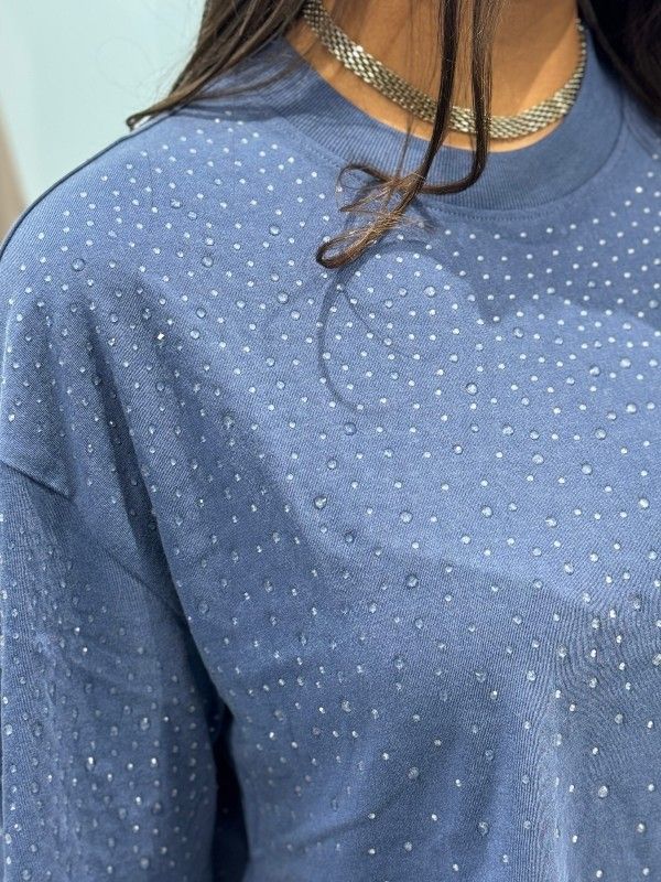 Guess - Ss Rhinestone Crop Os Tee - Blauw