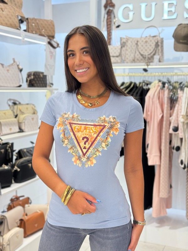 Guess - Ss Triangle Flowers Tee - Blauw