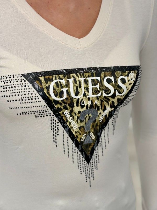 Guess - Ls Vn Triangle Tiger Tee - Wit