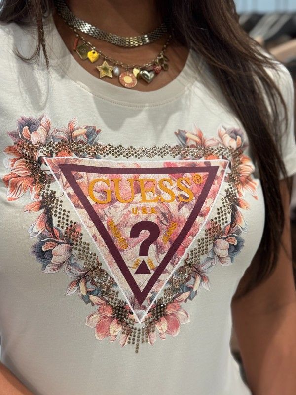 Guess - Ss Triangle Flowers Tee - Beige