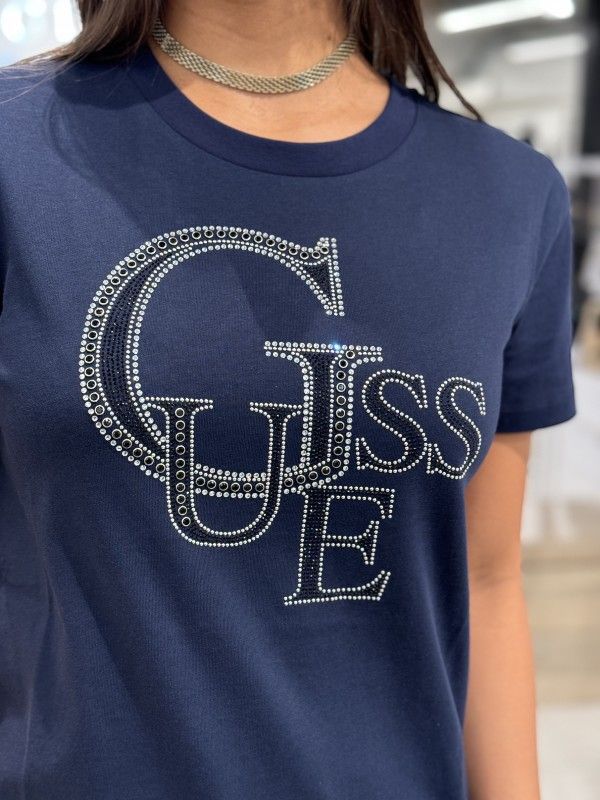 Guess - SS CN Guess Studded Tee - Blauw