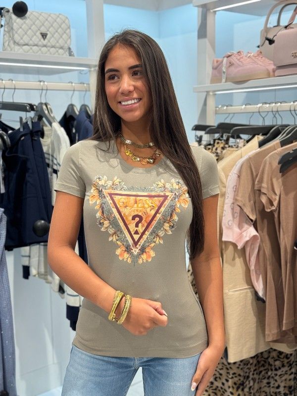 Guess - Ss Triangle Flowers Tee - Groen