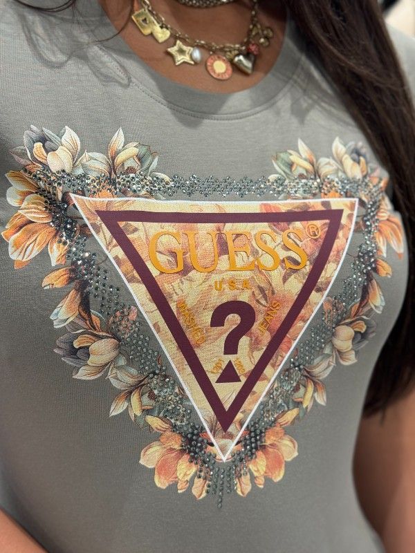 Guess - Ss Triangle Flowers Tee - Groen