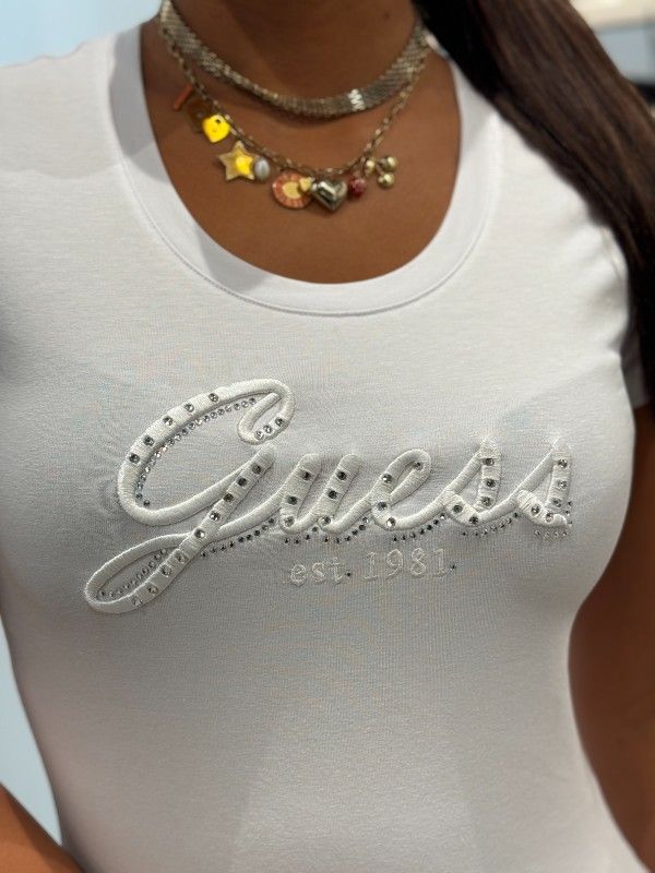 Guess - Cn Ss Embro Script Logo Tee - Wit