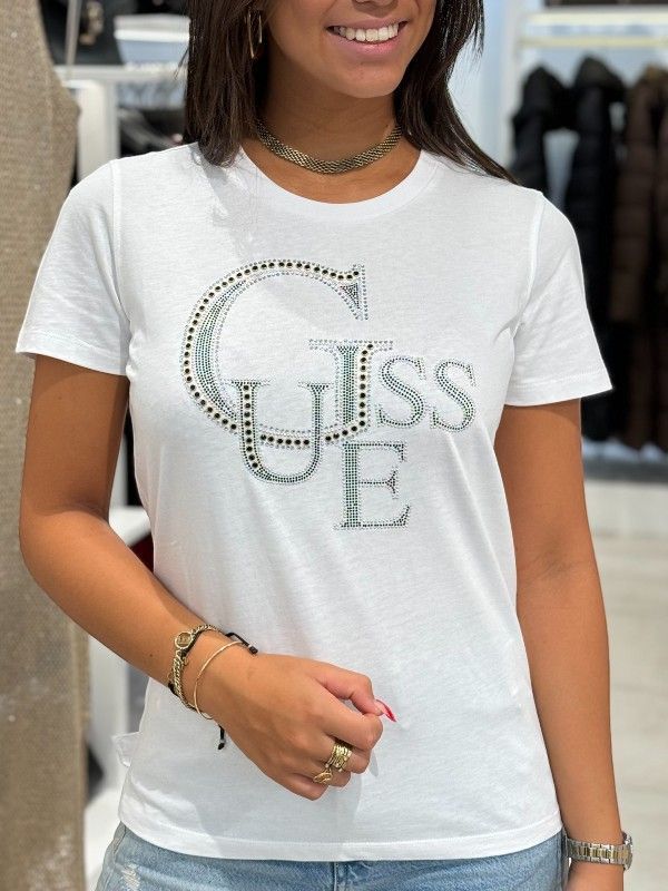 Guess - SS CN Guess Studded Tee - Wit