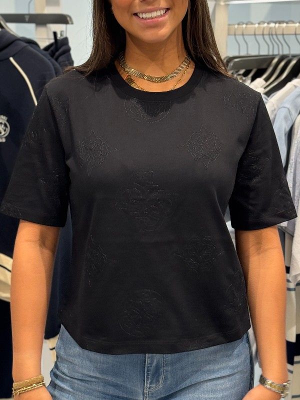 Guess Active - Peony Aop Embroidery Boxy Tee - Zwart
