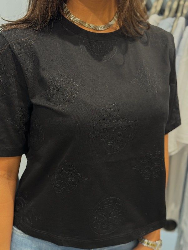 Guess Active - Peony Aop Embroidery Boxy Tee - Zwart