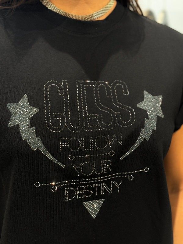 Guess - Ss Cn Sleeves Strass Detail - Zwart