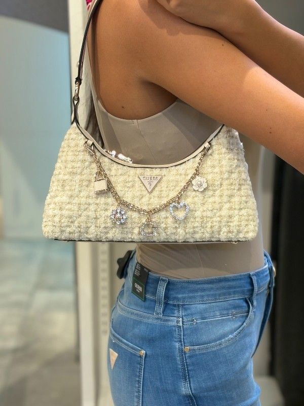 Guess - Everlee Top Zip Shoulder Bag - Beige