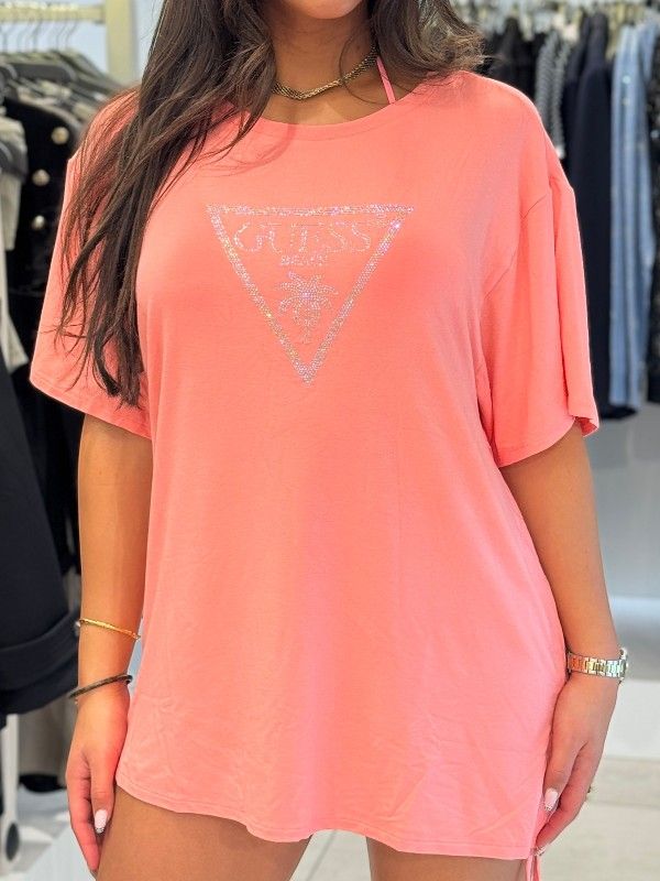 Guess - Triangle Strass Ss Maxi Tee - Roze