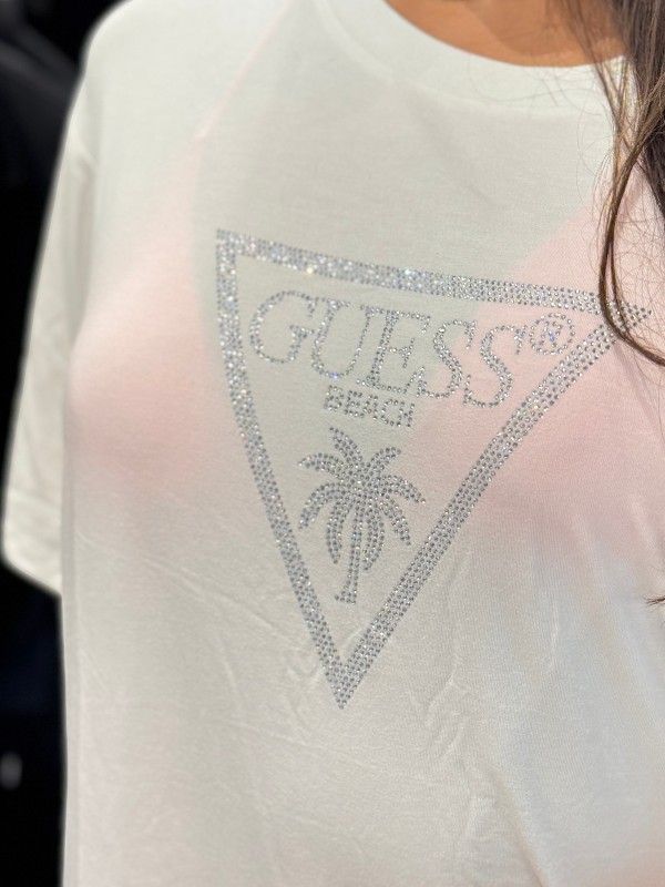 Guess - Triangle Strass Ss Maxi Tee - Wit