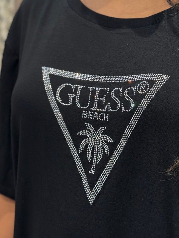 Guess - Triangle Strass Ss Maxi Tee - Zwart
