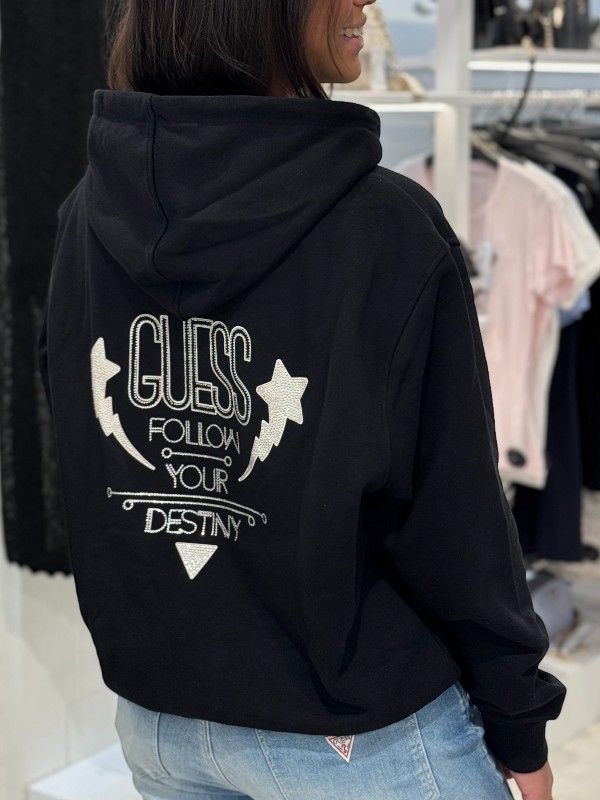 Guess - Hoodie Shiny Cord Sweater - Zwart
