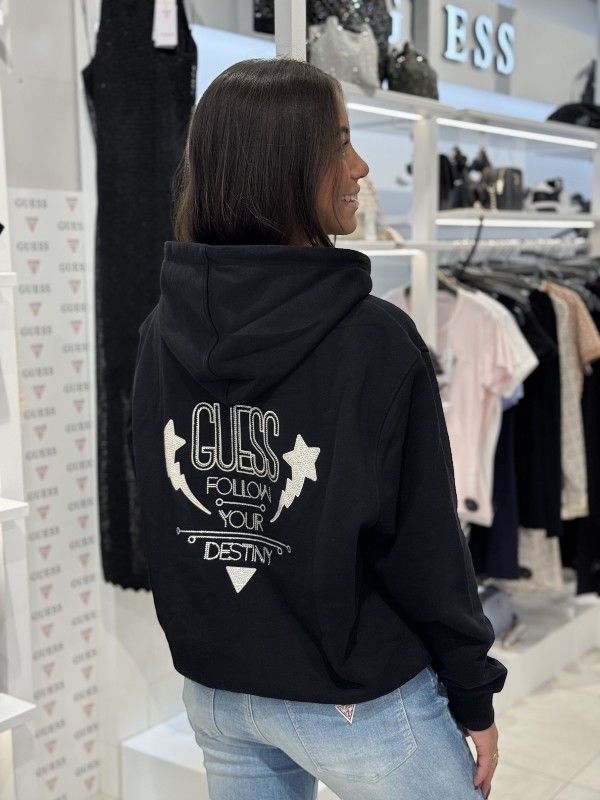 Guess - Hoodie Shiny Cord Sweater - Zwart