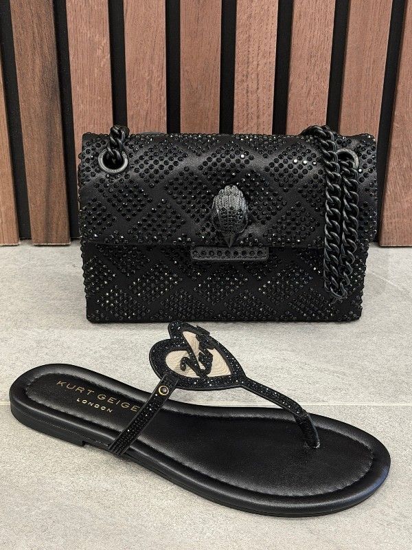 Kurt Geiger - Kurt Heart T Bar Flat - Zwart