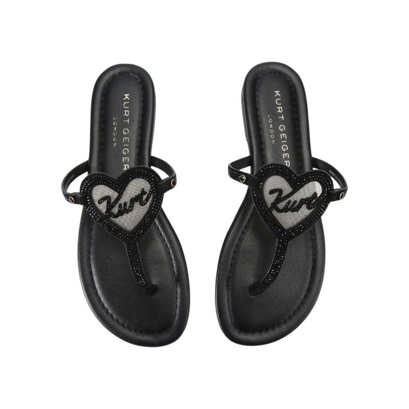Kurt Geiger - Kurt Heart T Bar Flat - Zwart