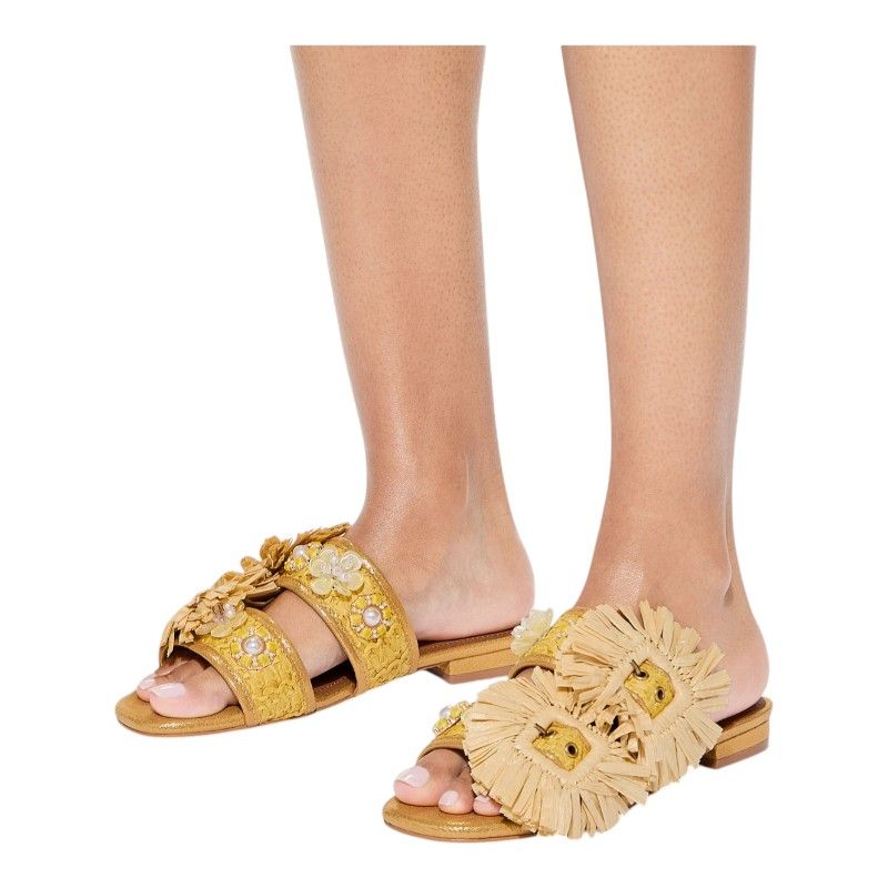 Kurt Geiger - Raffia Buckle Flat SDL - Geel