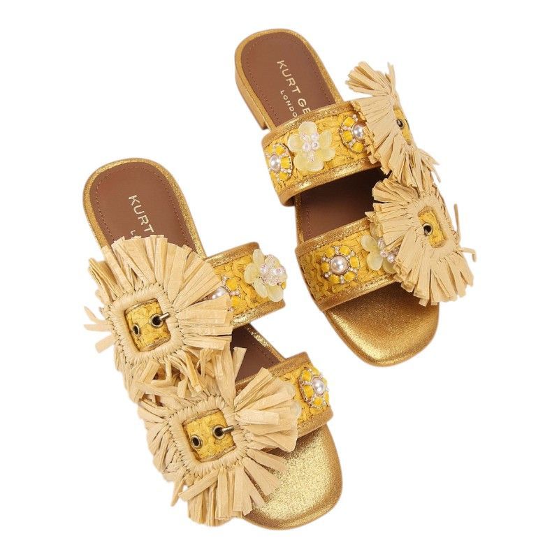 Kurt Geiger - Raffia Buckle Flat SDL - Geel
